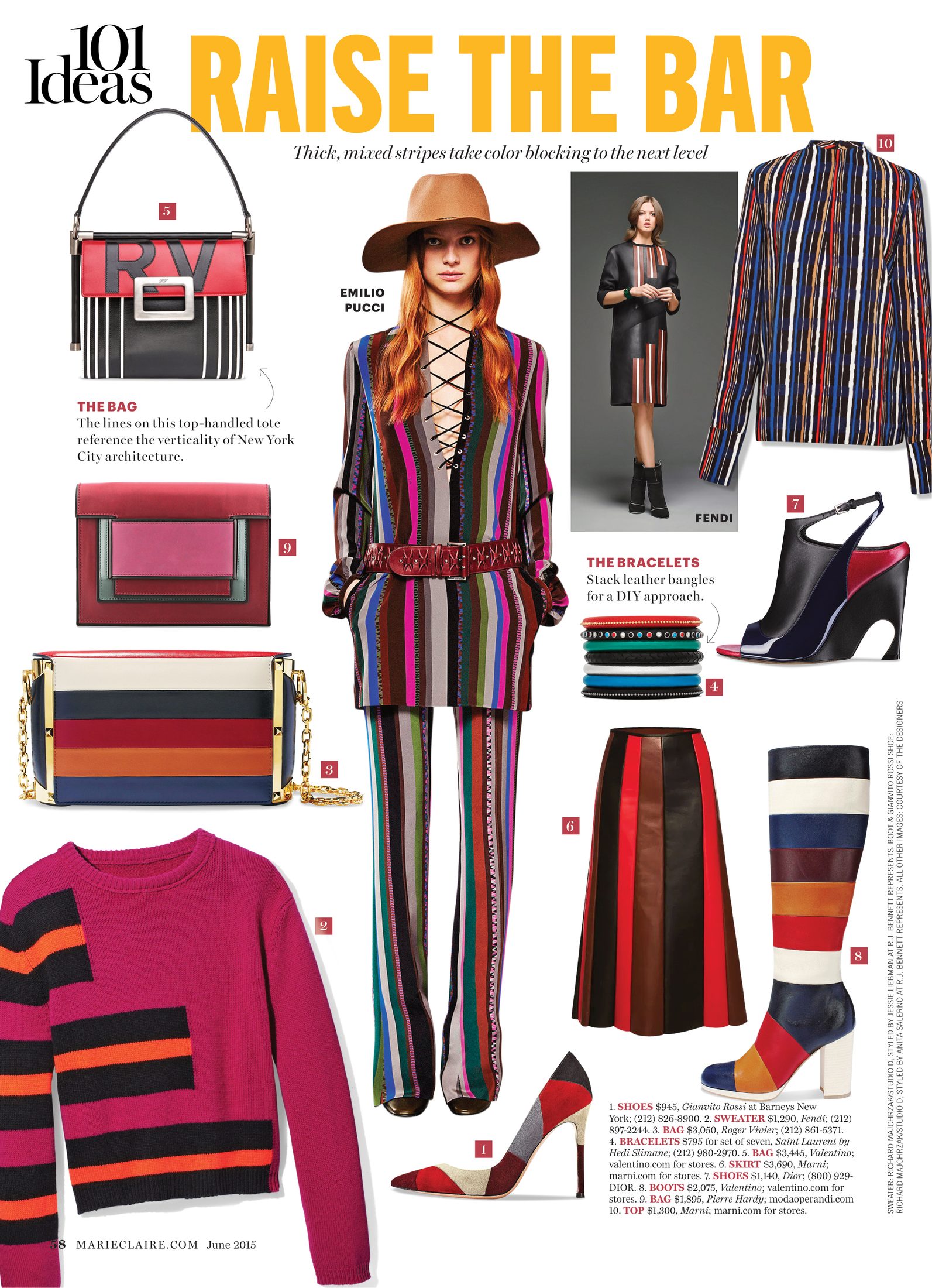 Marie Claire '101 Ideas: Raise the Bar' striped color-blocking fashion spread