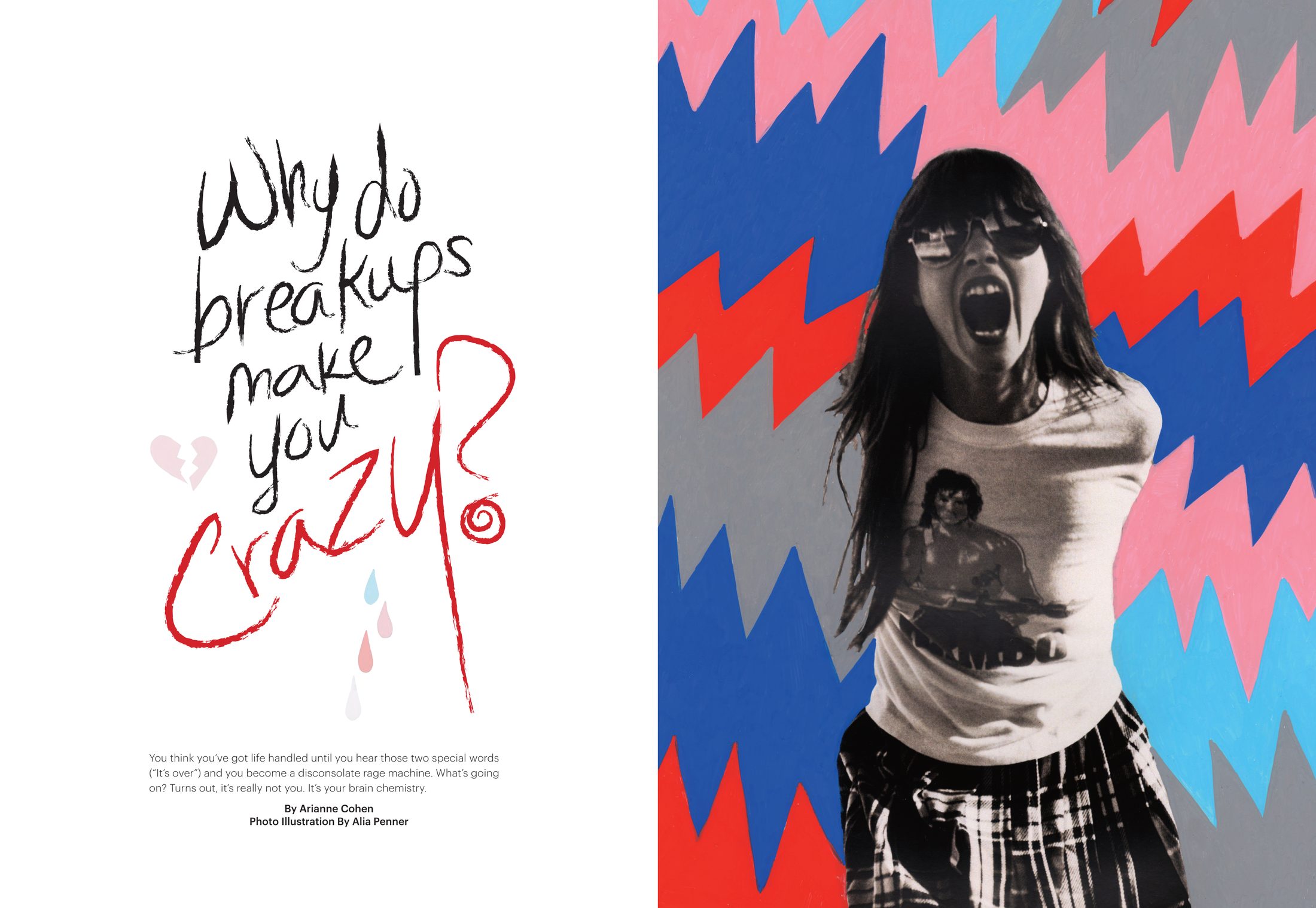 Marie Claire 'Why Do Breakups Make You Crazy?' feature story opening spread