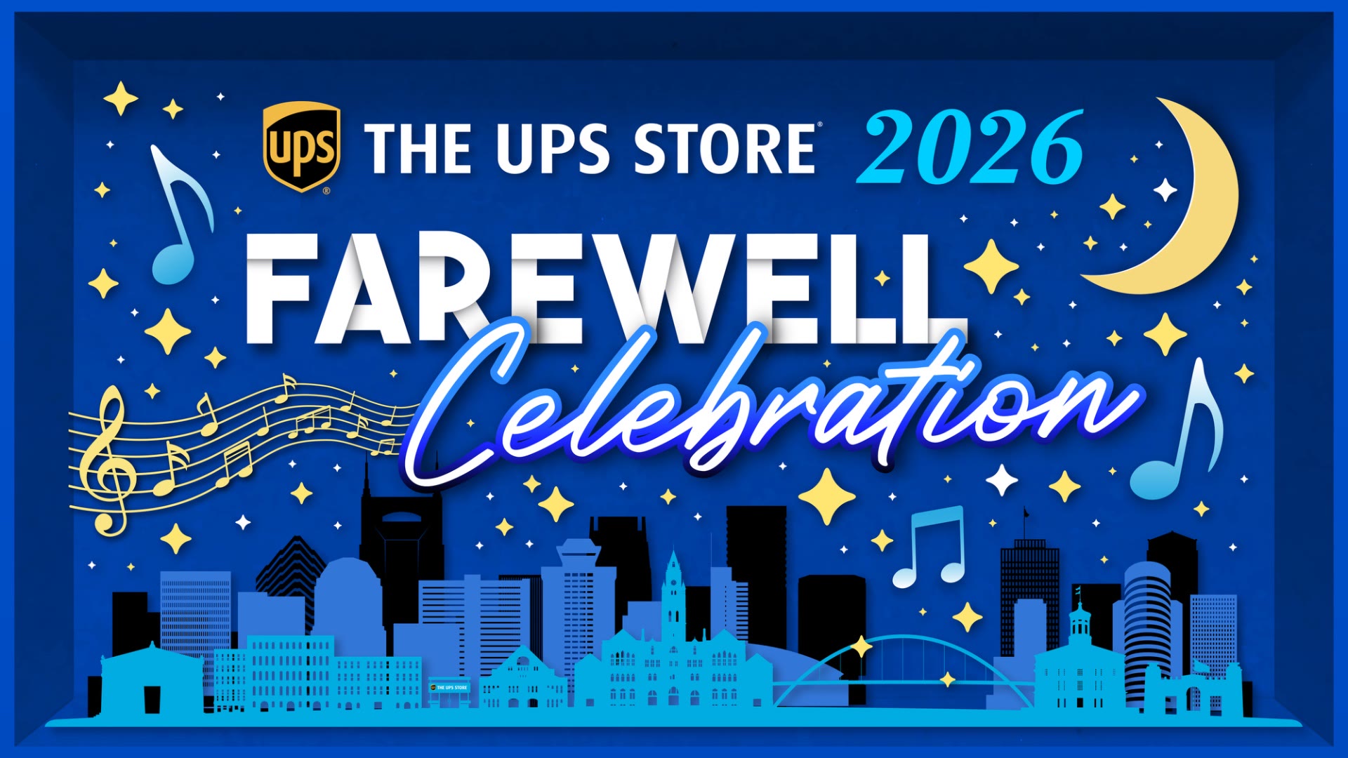 Farewell Celebration night-theme key art with moon, stars, and Nashville skyline